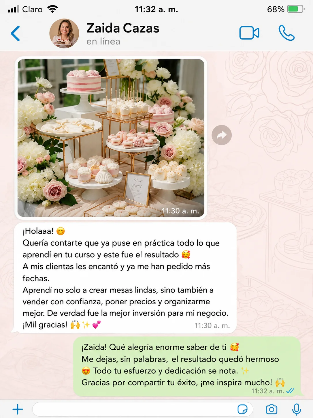 Alumna comparte su mesa de postres para una primera comunión