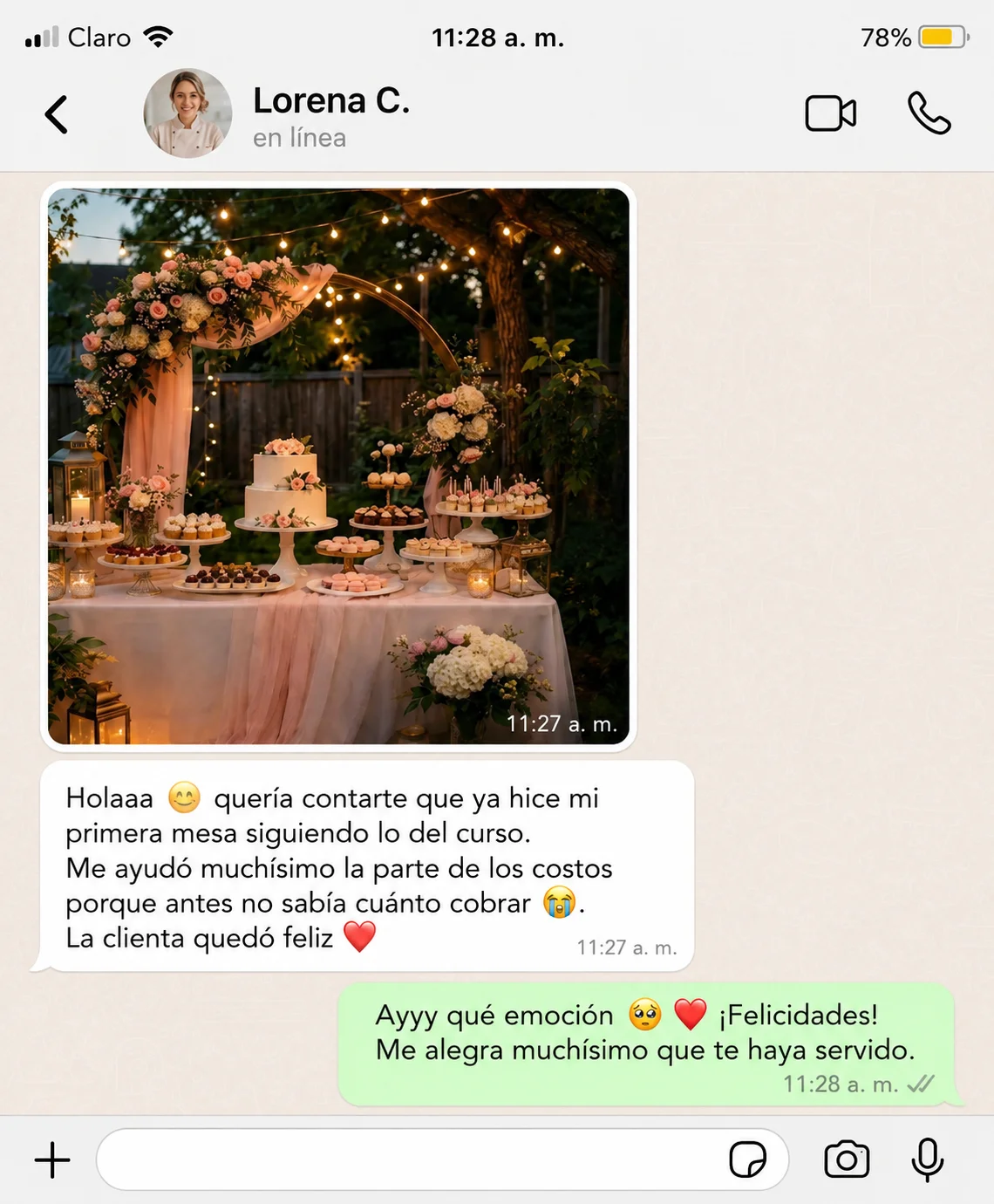 Alumna comparte su primera mesa de postres para un bautizo